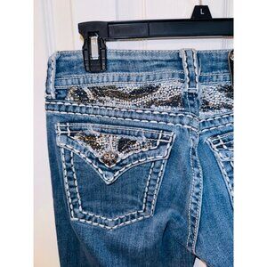 Miss Me Boot Cut Jeans 28 Blue Denim Embellished Pockets Cowgirl Western Hippie